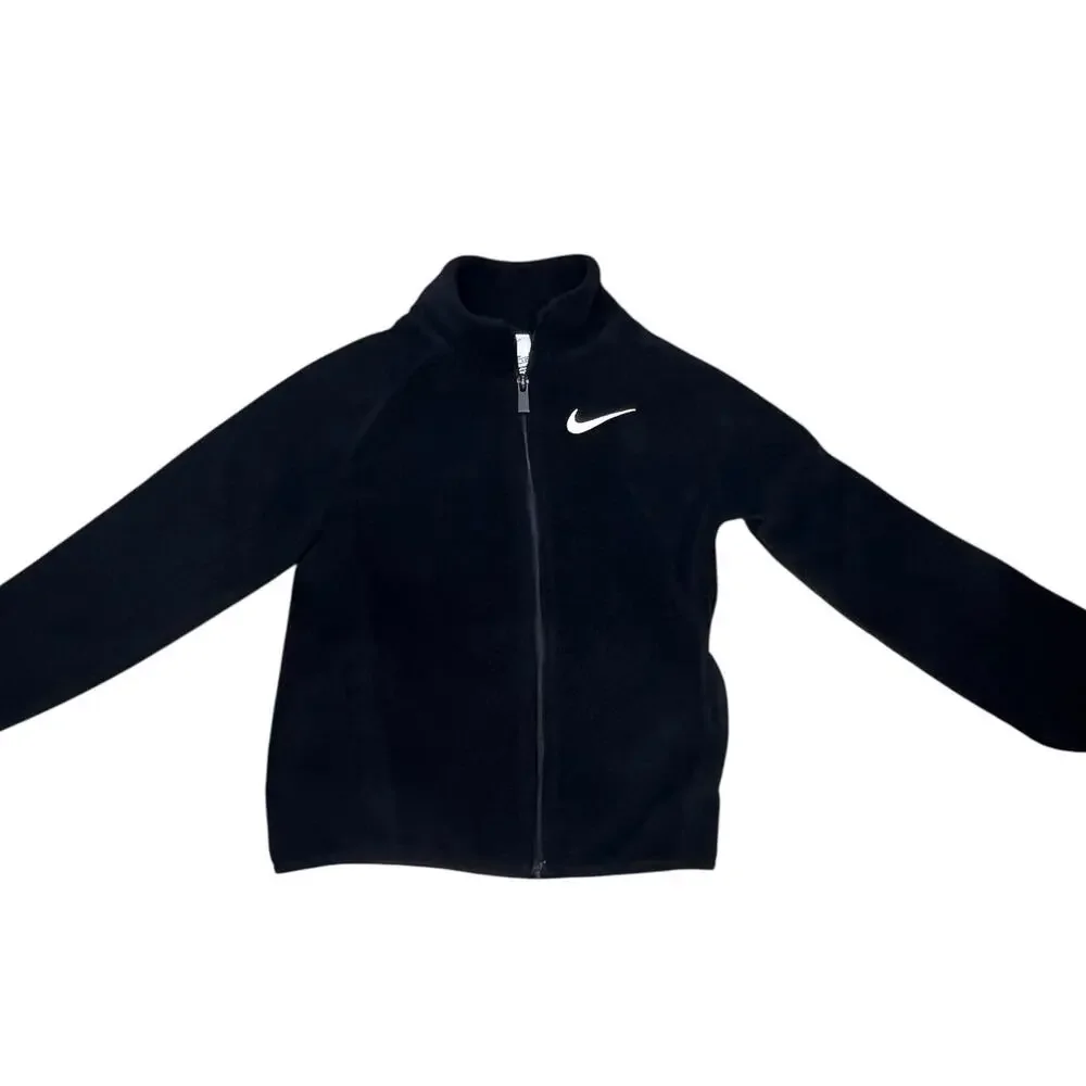 Nike Kids Fleece Jacket Size 6 (110-116 cm) Black Zip Front Logo